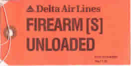 Airline firearm declaration tag, back,  Delta Airlines